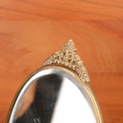 Brass Carved Back Oval Table Mirror