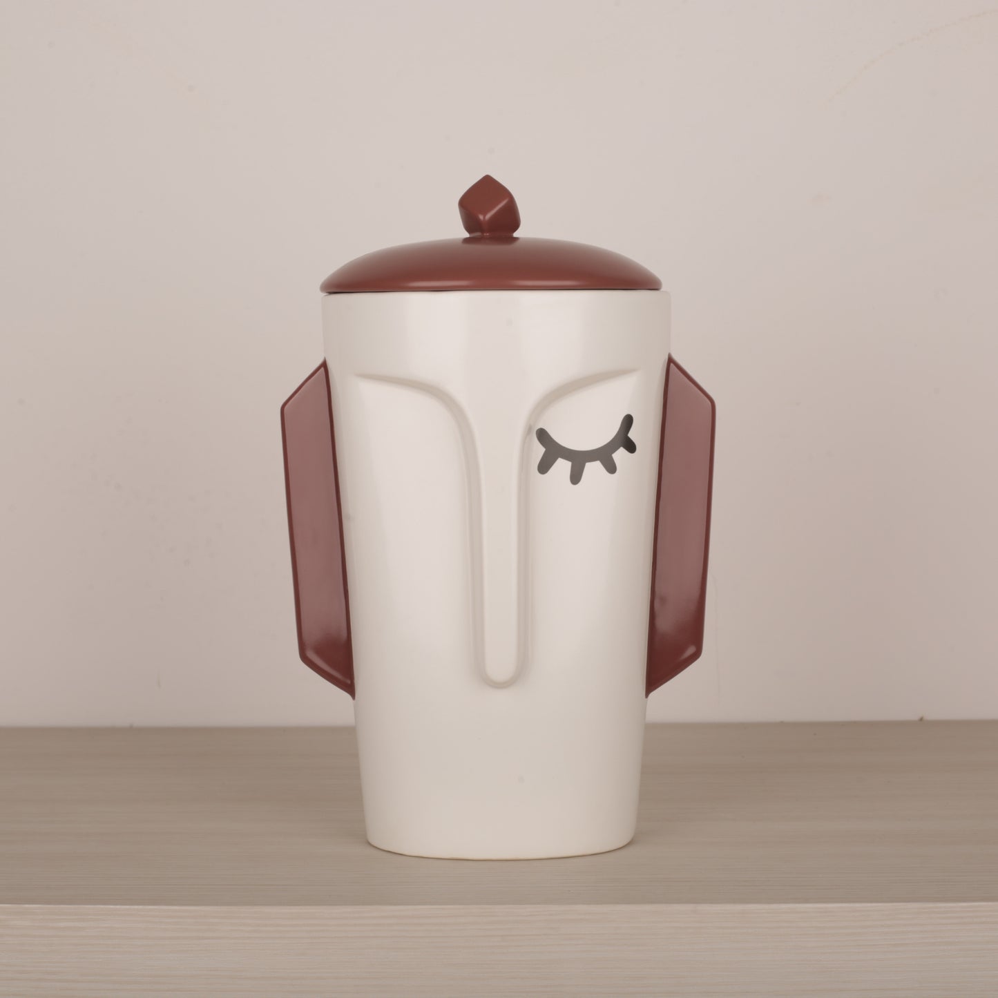 White Ceramic Face Structure Storage Jar with Lid
