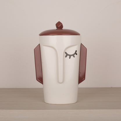 White Ceramic Face Structure Storage Jar with Lid