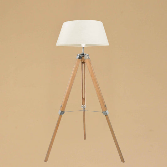Light Wooden Tripod Base with Metal Brackets Floor Lamp