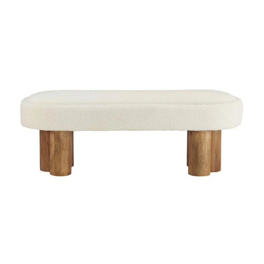 Mango Wood Upholstered Capsule‑Shaped Bench