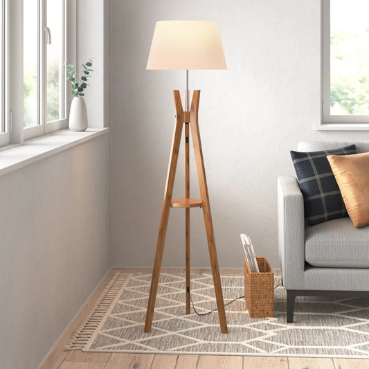 Natural Wooden Tripod Base Floor Lamp