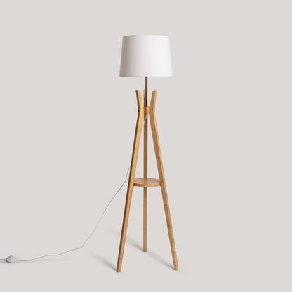 Natural Wooden Tripod Base Floor Lamp