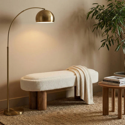 Mango Wood Upholstered Capsule‑Shaped Bench