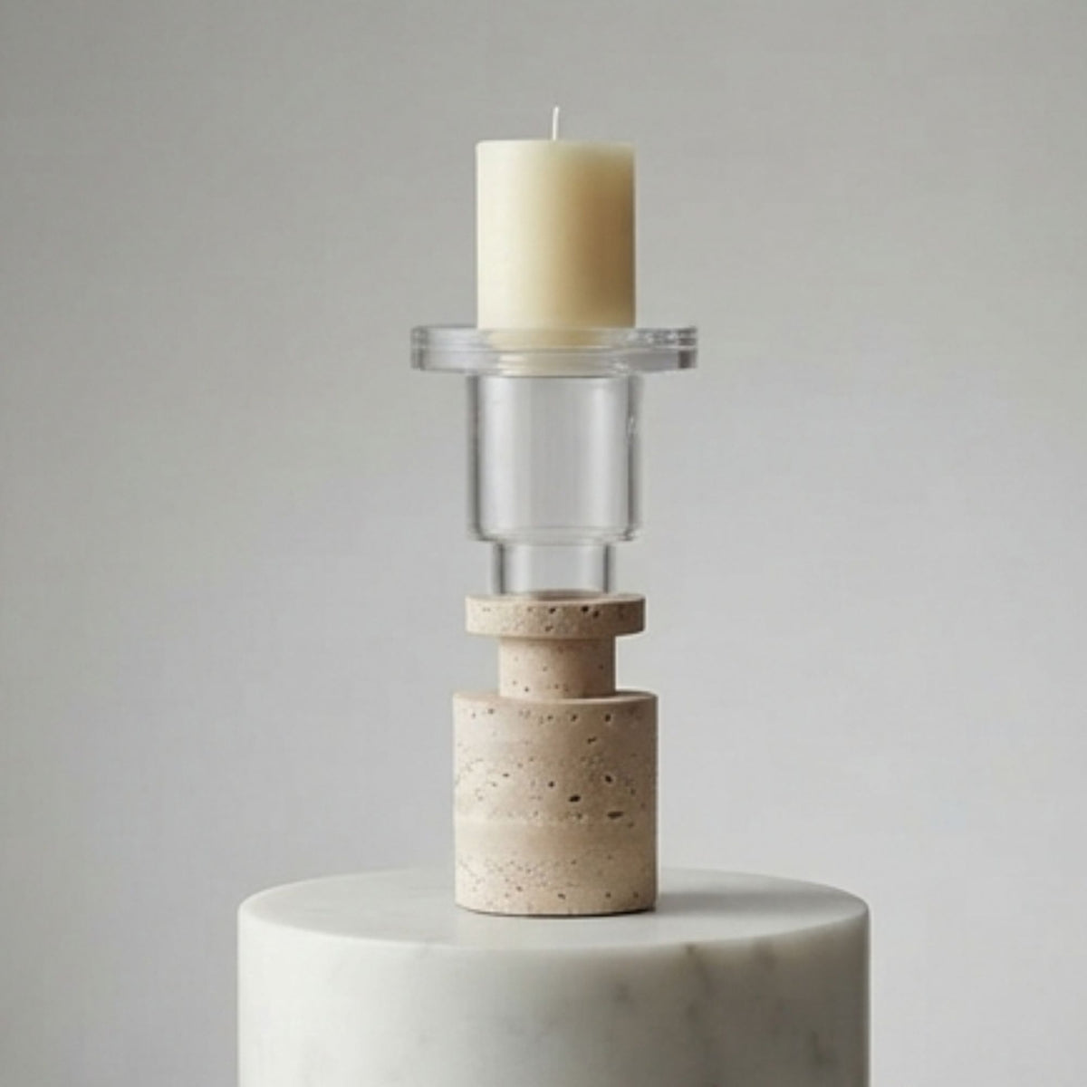 Beige Stone Crystal Candlestick/ Candle Holder