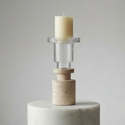 Beige Stone Crystal Candlestick/ Candle Holder