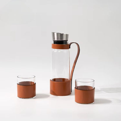 Leather Water Jug With Set of 2 Cups