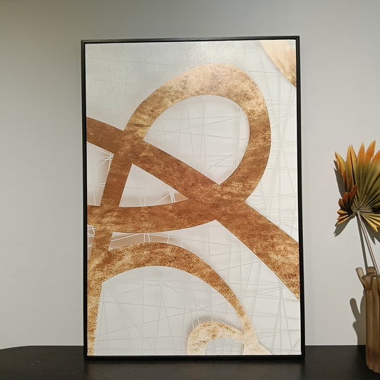 Abstract Golden and White Canvas Painting