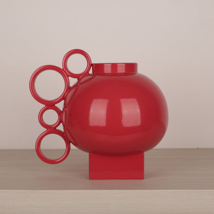 Handmade Ceramic Round Handle Red Color Flower Vase