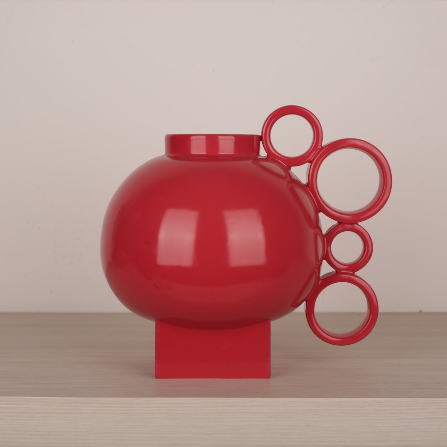 Handmade Ceramic Round Handle Red Color Flower Vase
