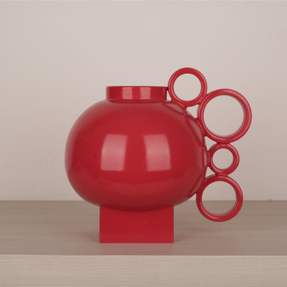 Handmade Ceramic Round Handle Red Color Flower Vase