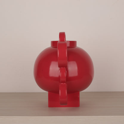 Handmade Ceramic Round Handle Red Color Flower Vase