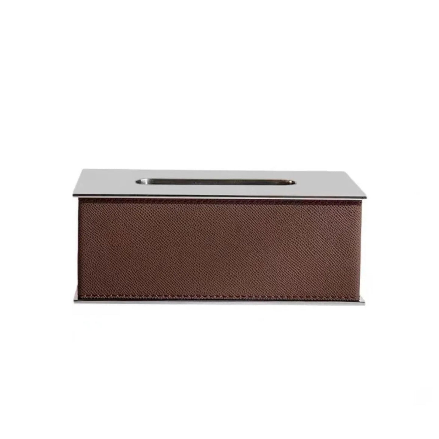 Rectangular Tissue Box With Leather (Brown, White)