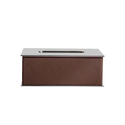 Rectangular Tissue Box With Leather (Brown, White)