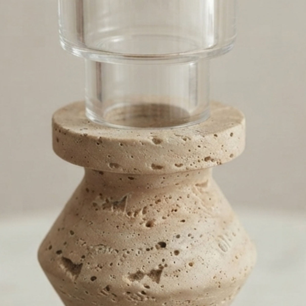 Beige Stone Crystal Candlestick/ Candle Holder