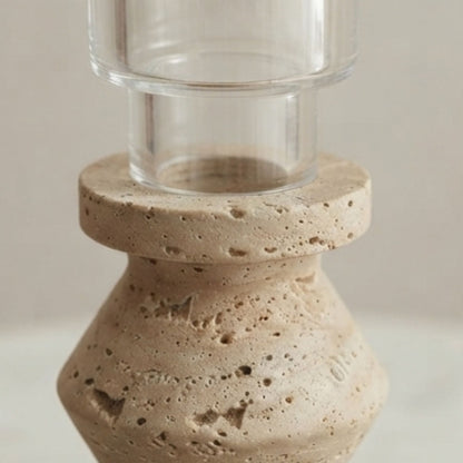 Beige Stone Crystal Candlestick/ Candle Holder