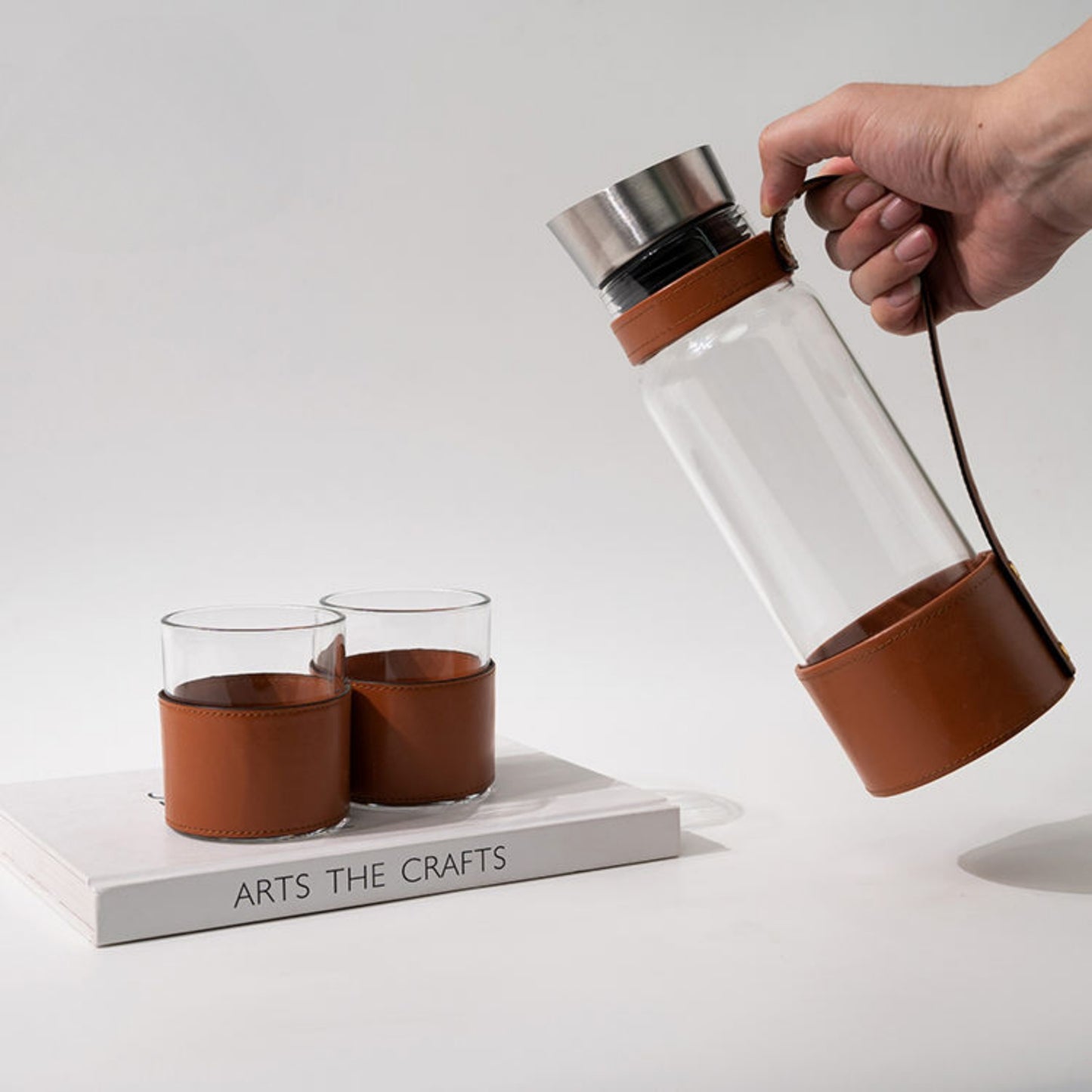 Leather Water Jug With Set of 2 Cups