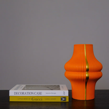Orange Ribbed Design Handmade Flower Vase