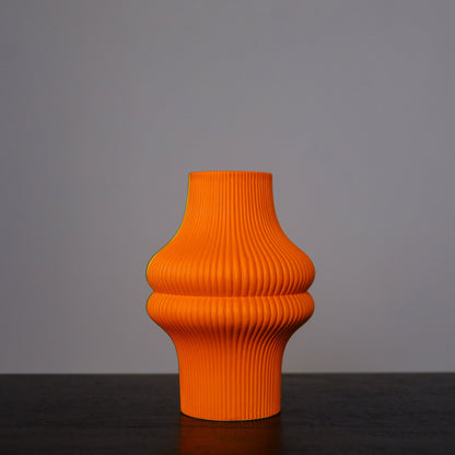 Orange Ribbed Design Handmade Flower Vase