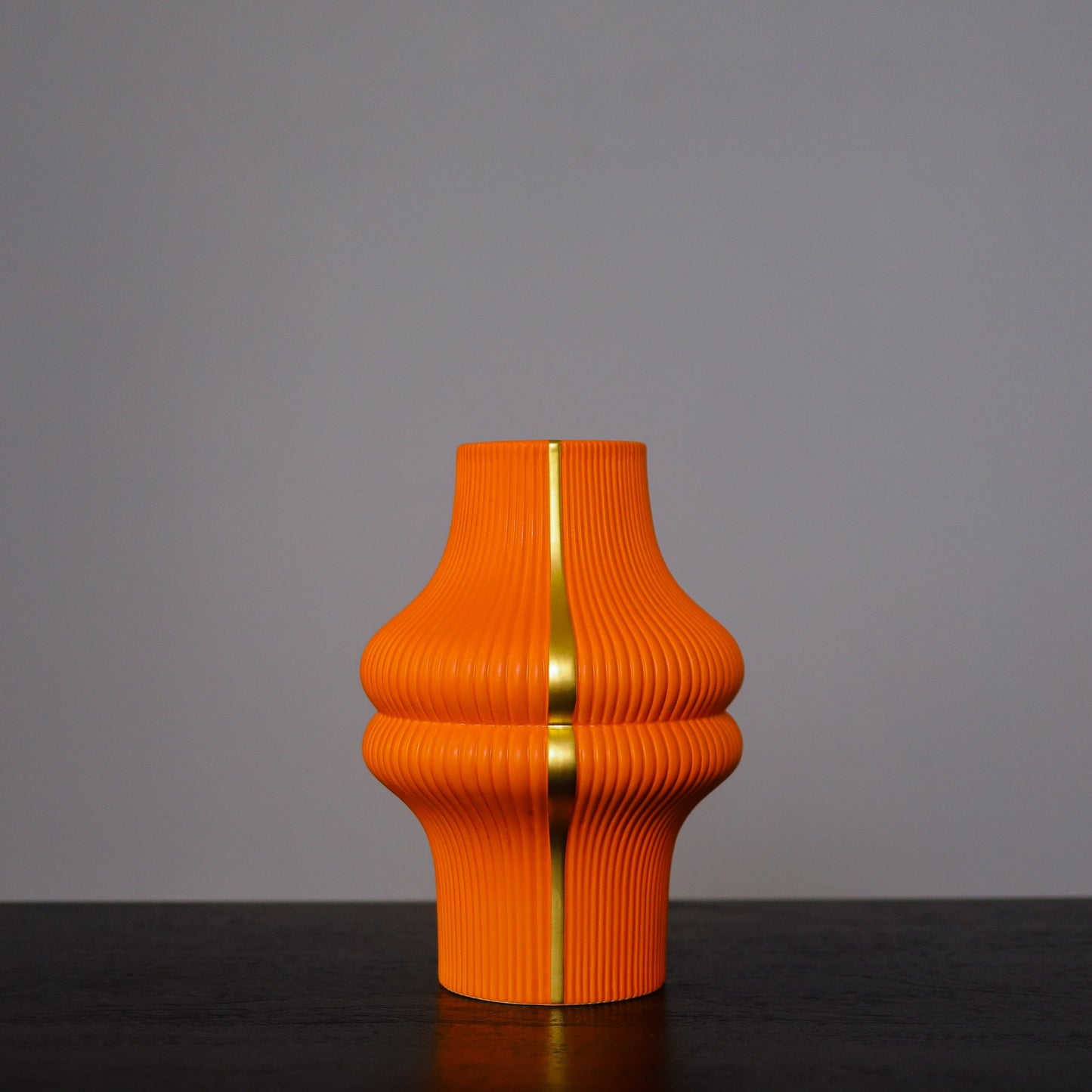 Orange Ribbed Design Handmade Flower Vase