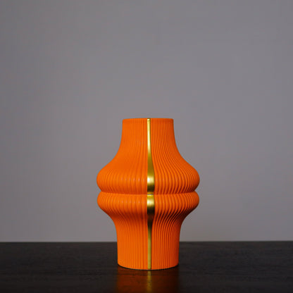 Orange Ribbed Design Handmade Flower Vase