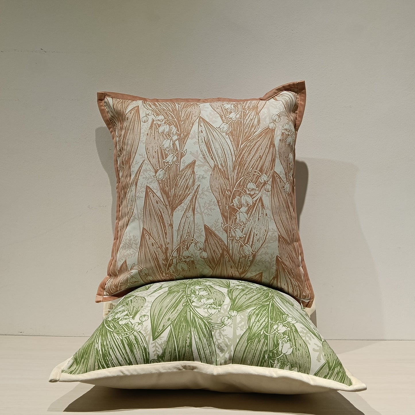 Leaves Print Cushion Cover, Backside In Plain