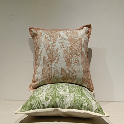 Leaves Print Cushion Cover, Backside In Plain