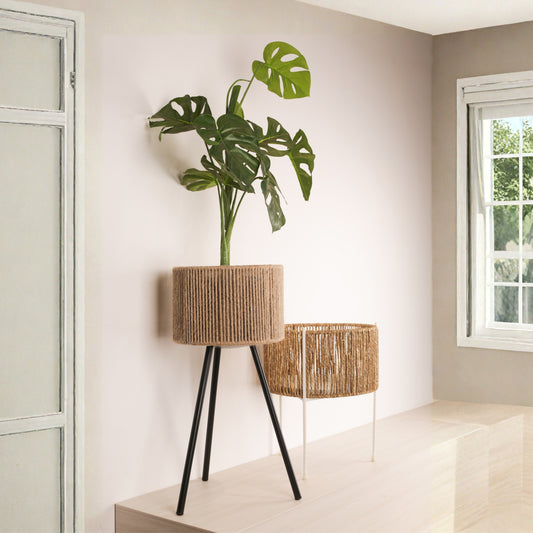 Black Tripod Base Woven Planter