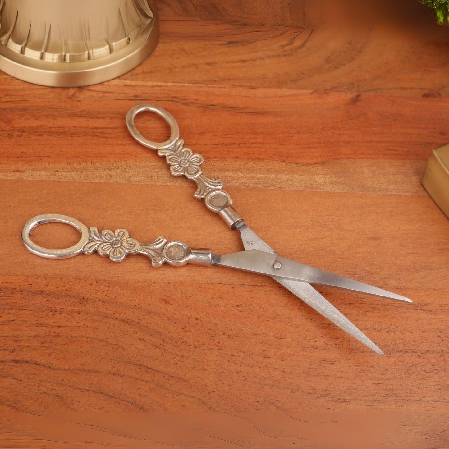 Silver Metal Carved Scissors