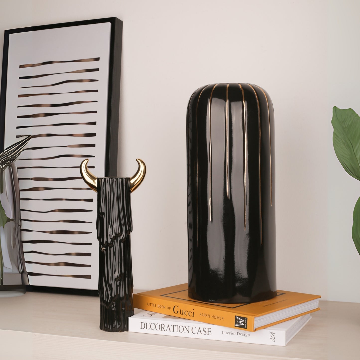Golden Line Black Ceramic Vase
