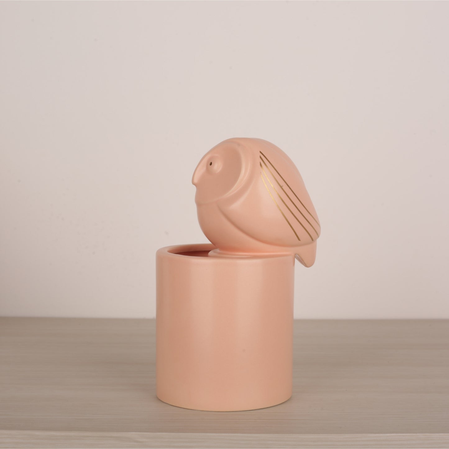 Pink Owl Figure Round Base Ceramic Vase