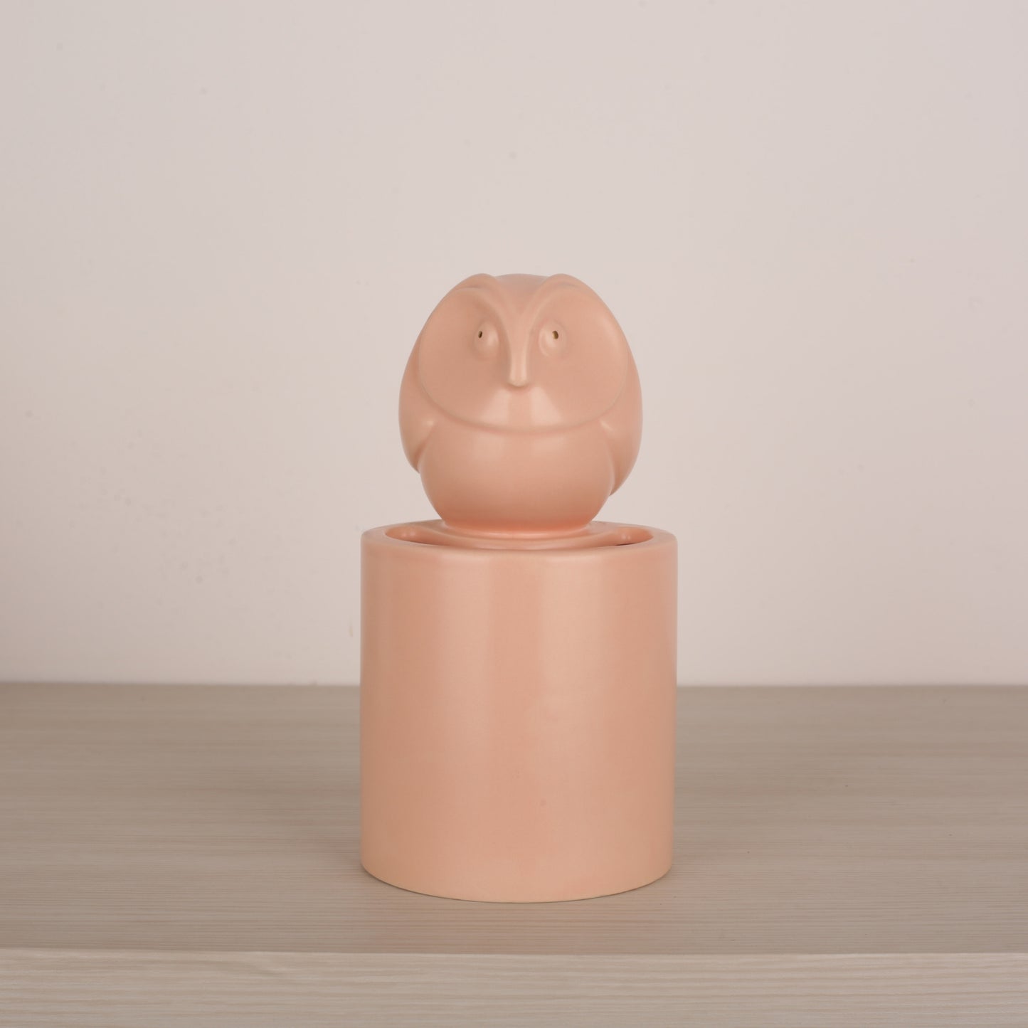 Pink Owl Figure Round Base Ceramic Vase