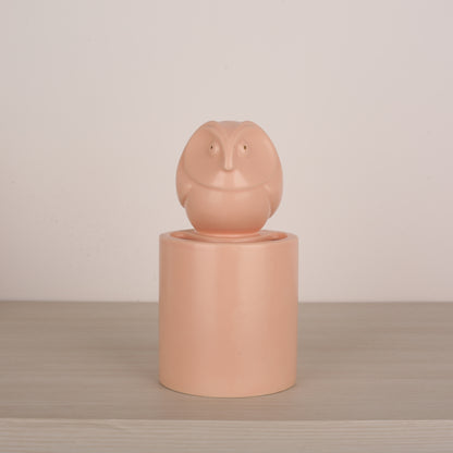 Pink Owl Figure Round Base Ceramic Vase
