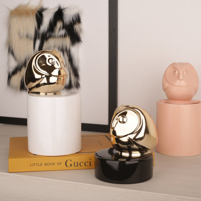 Pink Owl Figure Round Base Ceramic Vase