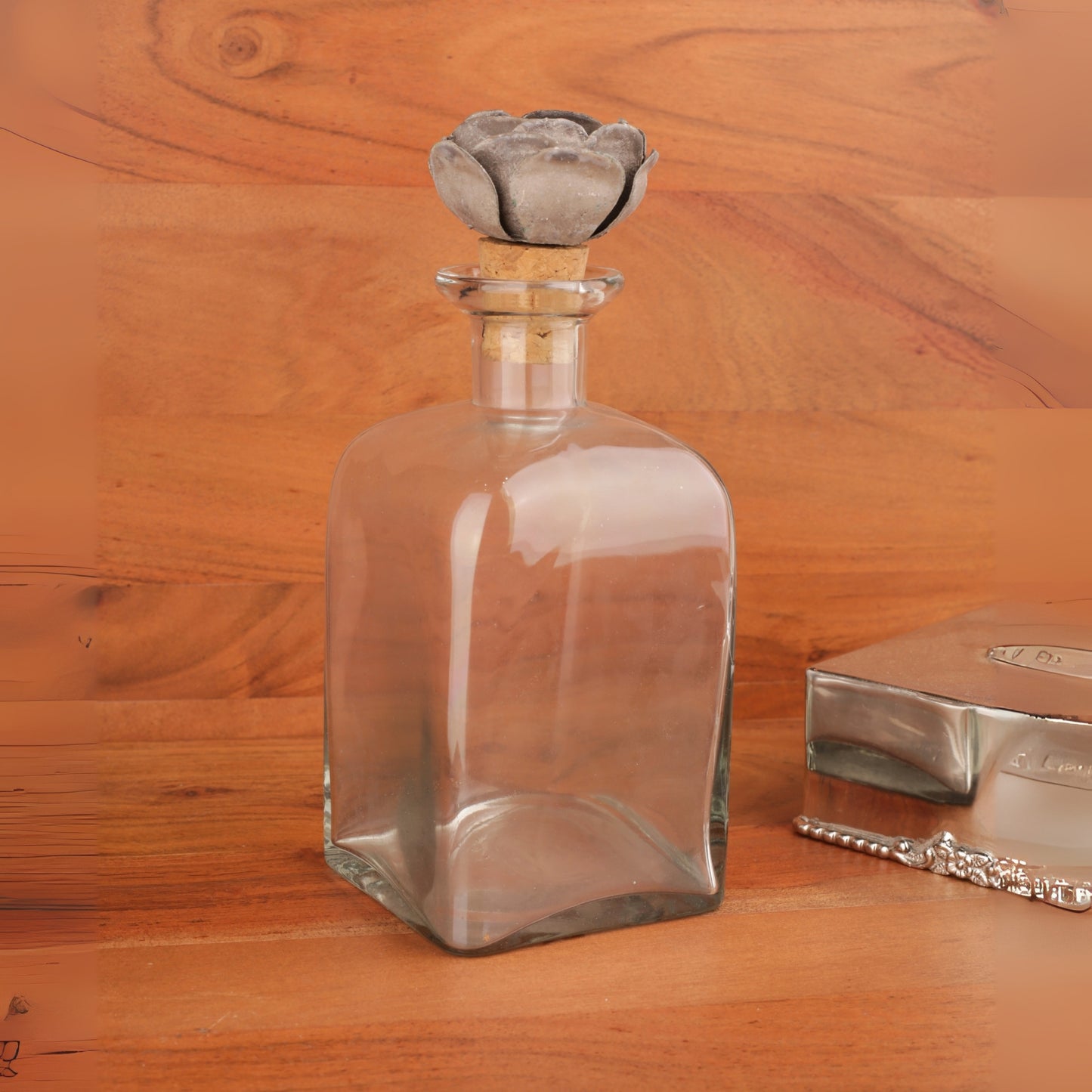 Rose Design Cork Lid Glass Decanter