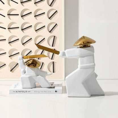 White Ceramic Swordsman Decorative Showpiece
