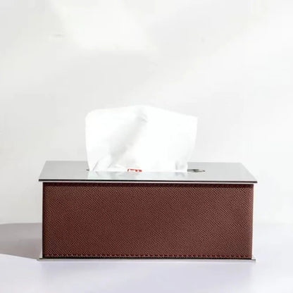 Rectangular Tissue Box With Leather (Brown, White)