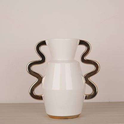 Handmade Ceramic Golden Wavy Handle Flower Vase