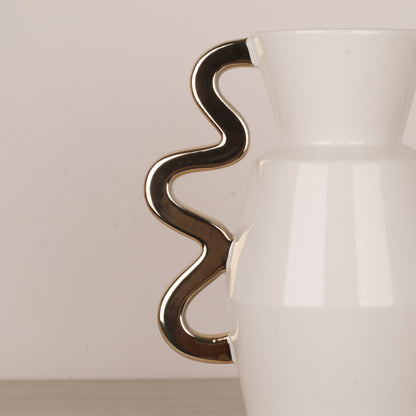 Handmade Ceramic Golden Wavy Handle Flower Vase