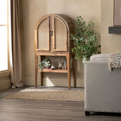 Rattan Door Mango Wood Bar Storage Cabinet