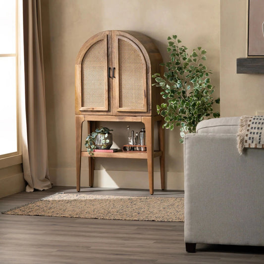 Rattan Door Mango Wood Bar Storage Cabinet