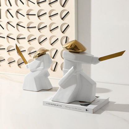 White Ceramic Swordsman Decorative Showpiece
