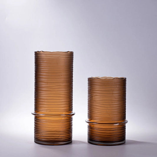 Handmade Craved Cylinder Tabletop Glass Vase