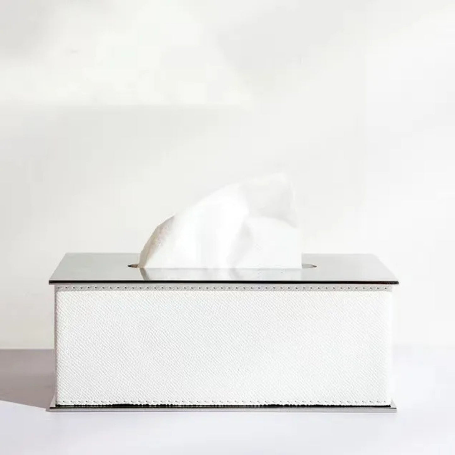 Rectangular Tissue Box With Leather (Brown, White)
