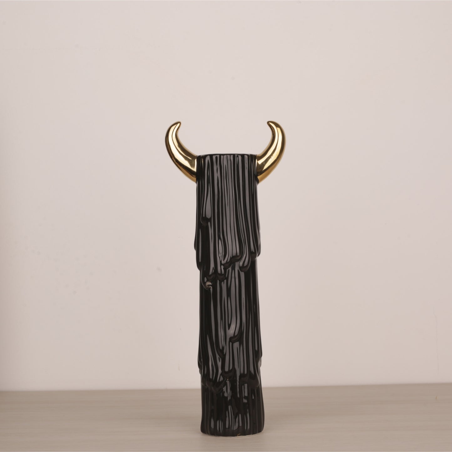 Black Ceramic Golden Horn Candle Holder