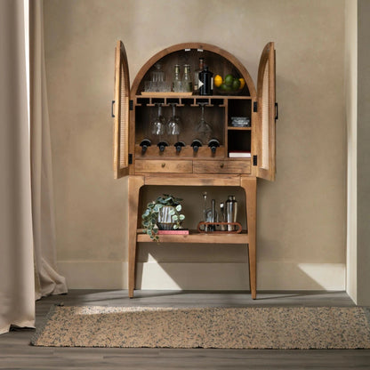 Rattan Door Mango Wood Bar Storage Cabinet