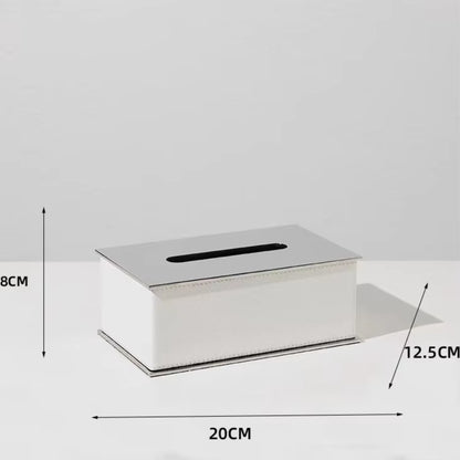 Rectangular Tissue Box With Leather (Brown, White)