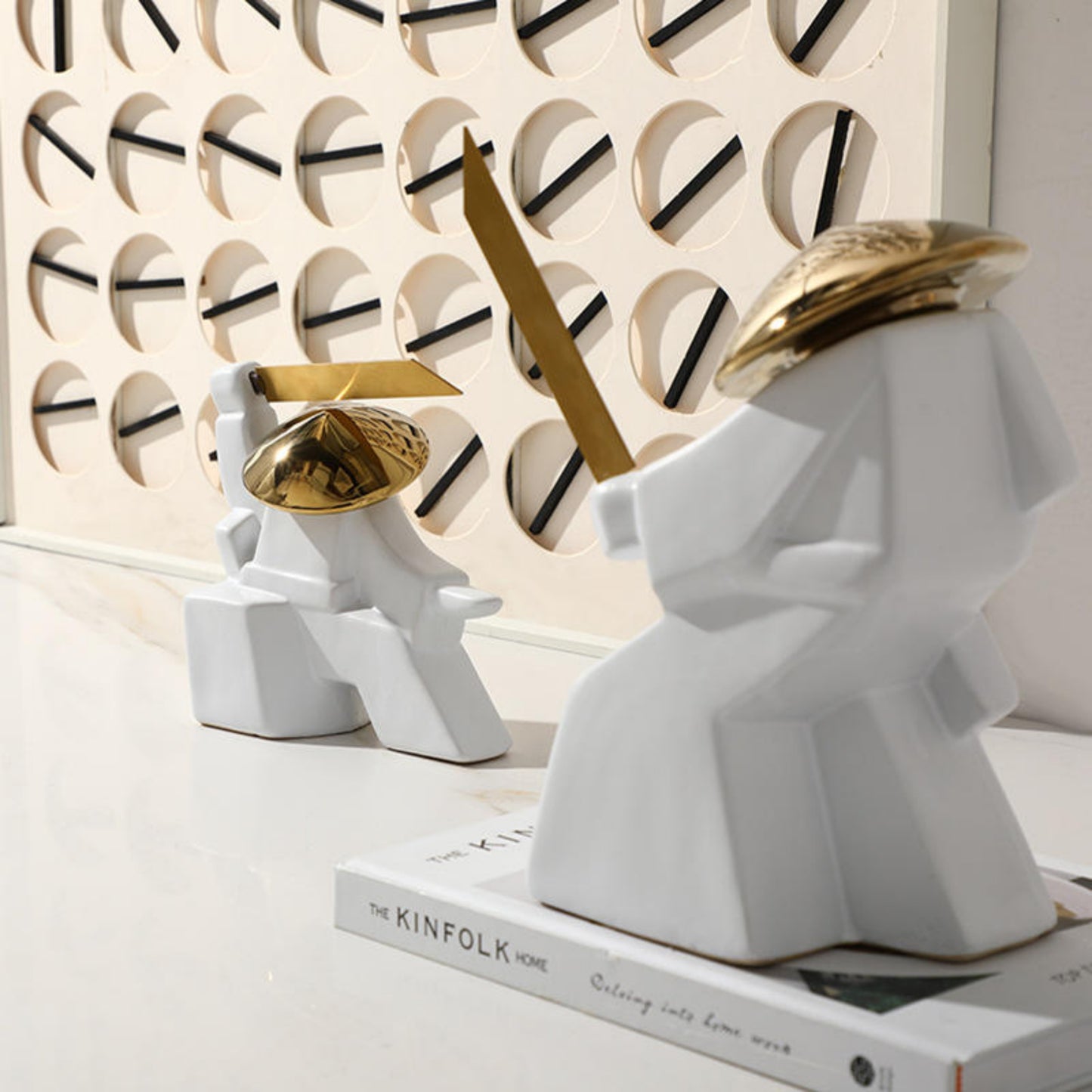 White Ceramic Swordsman Decorative Showpiece