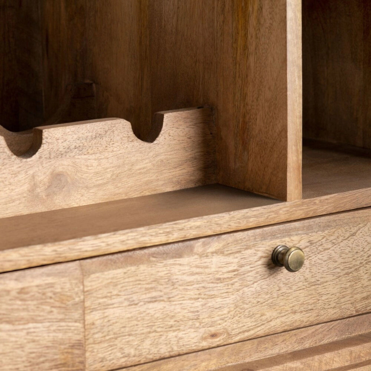 Rattan Door Mango Wood Bar Storage Cabinet
