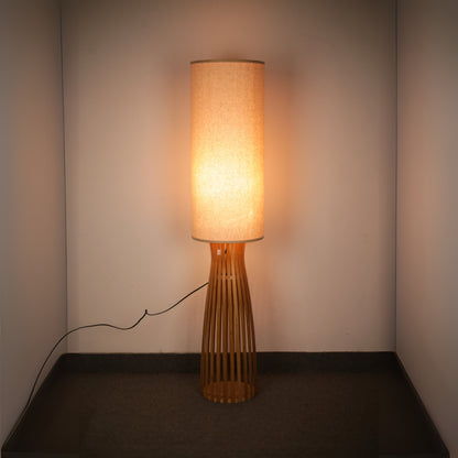 Bamboo Wooden Floor Lamp with Brown Base